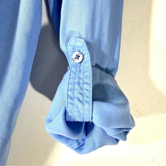 2/$35 Chico's Fringed Button Down Shirt Blue - Picture 7 of 12